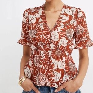 Madewell Rust & Cream Floral Top